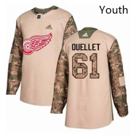 Youth Adidas Detroit Red Wings 61 Xavier Ouellet Authentic Camo Veterans Day Practice NHL Jersey